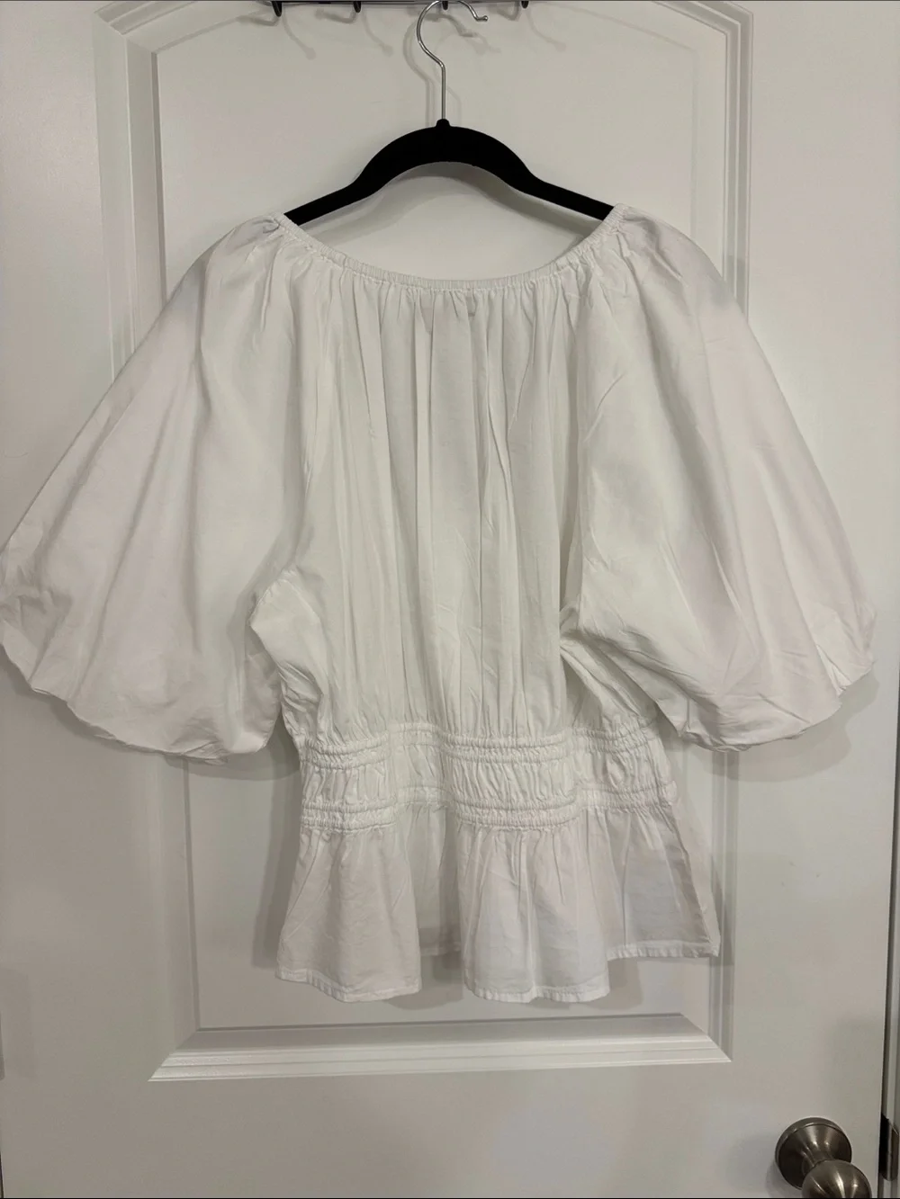 LOFT White Peplum Blouse with Puff Sleeves